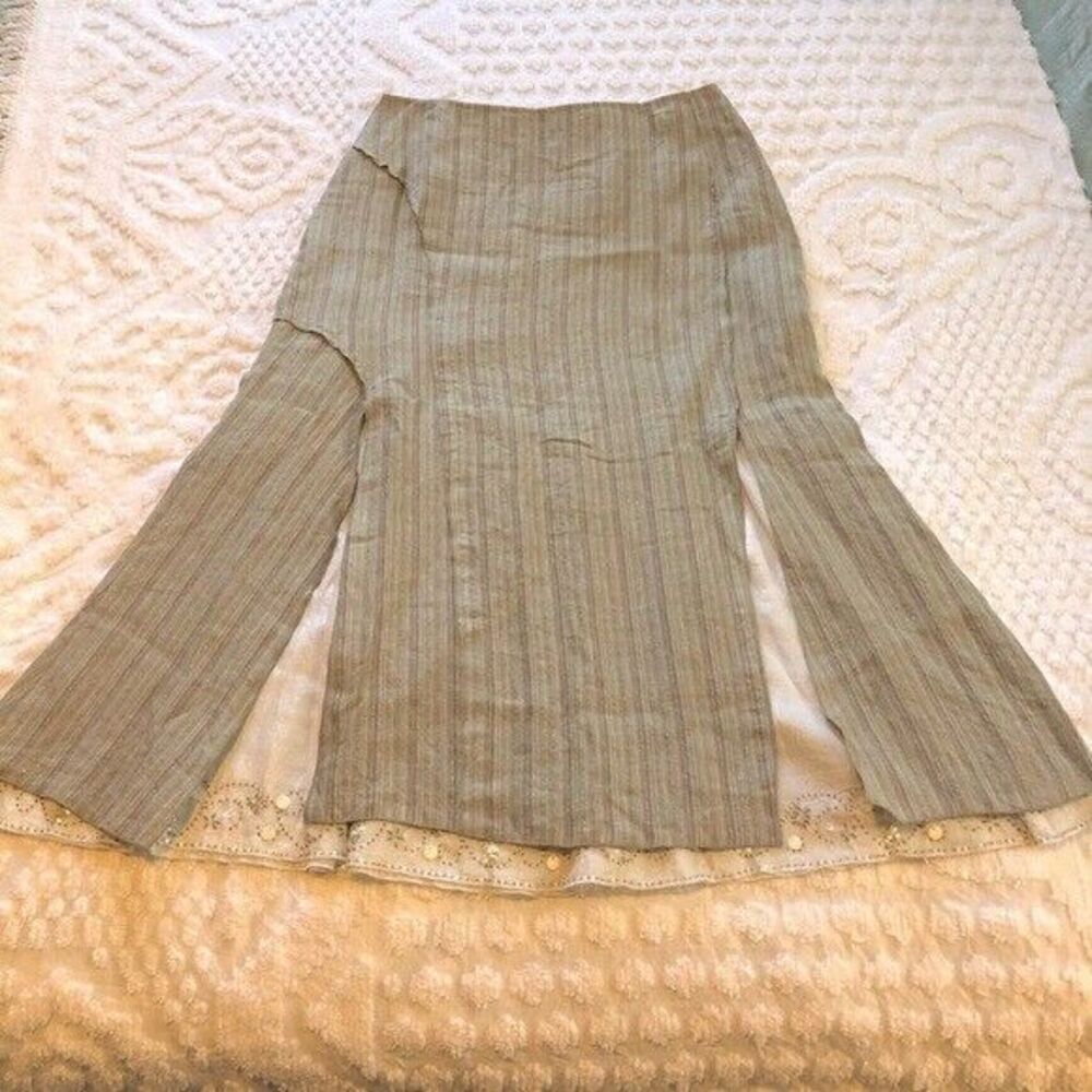NWT Spanner Linen lagenlook long skirt,size 10,beaded metallic thread underskirt